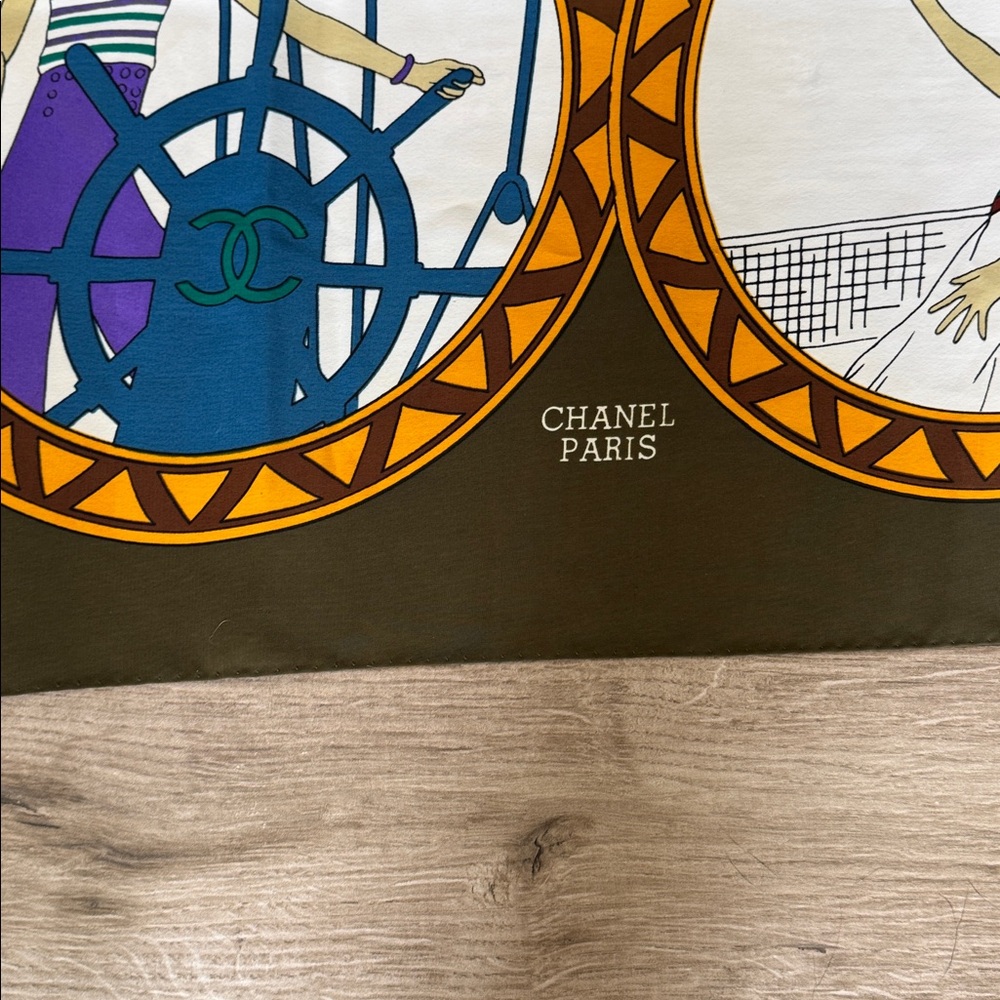 Vintage Chanel Rue Chambon Sport motif country club Graphic Silk Scarf - Picture 4 of 5